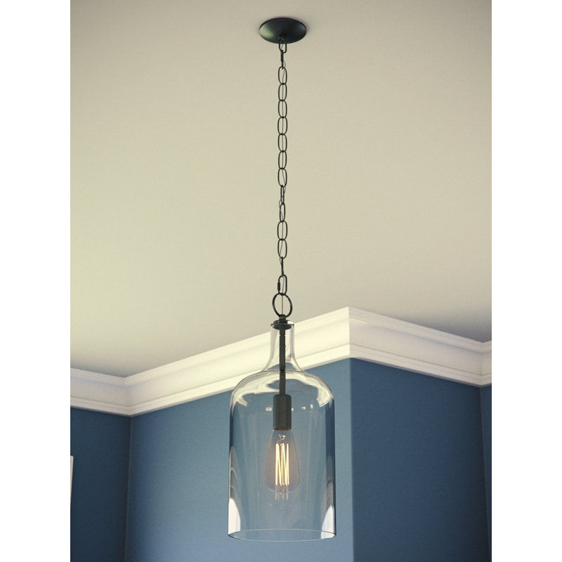 Luminaire suspendu en pot 1 lumière Clematite, Bronze noirci frotté à l'huile, H 88 po x l 6,13 po x P 6,13 po