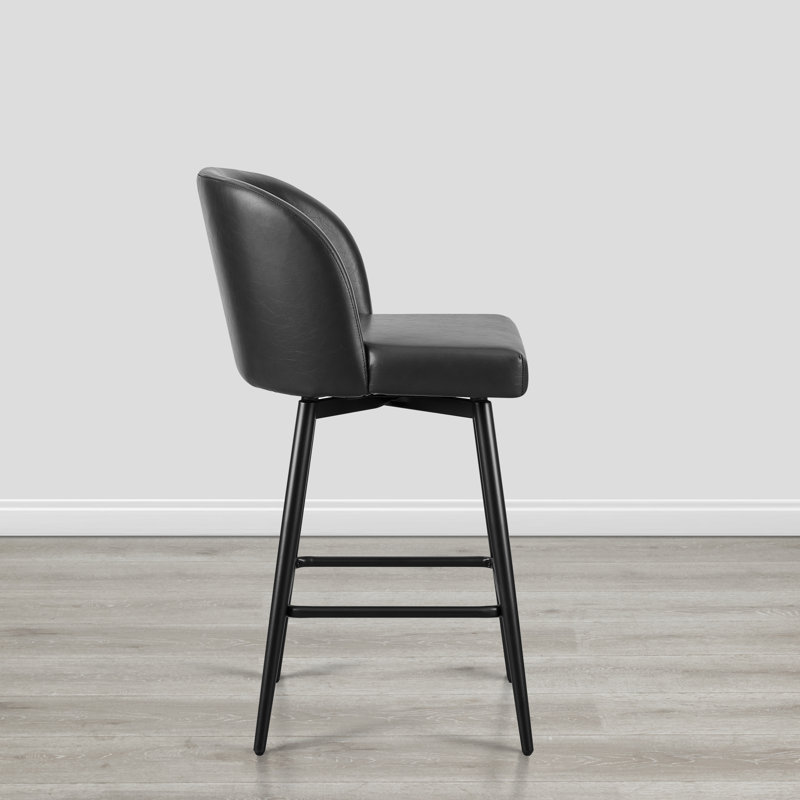 Tabouret de bar et de comptoir pivotant Brentley, Similicuir grainé noir, Tabouret de comptoir (siège d'une hauteur de 27 p