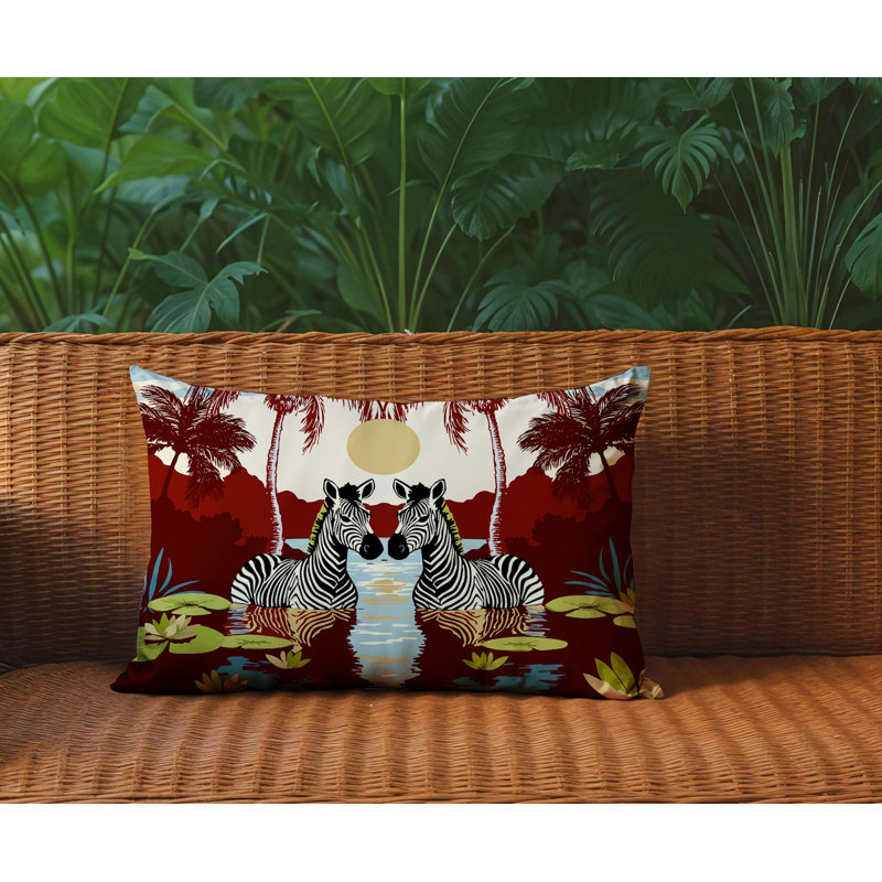 Oreiller rectangulaire réversible intérieur / extérieur Alva Zebra, Rectangle H 18 po x l 25 po, Rouge