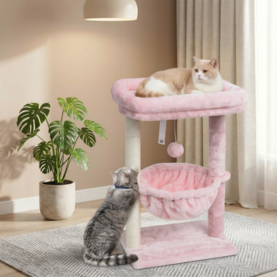 Petit arbre à chat pour chat d'intérieur, tour pour chat avec poteau à griffer pour chat, mobilier pour chat moderne, panier, boule suspendue, rose