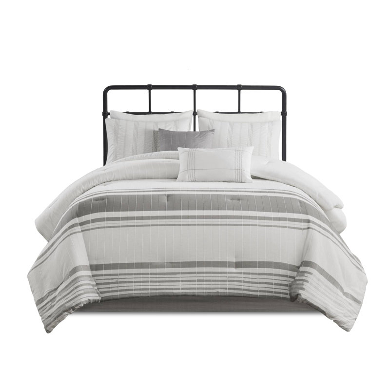 Morgan 100% Cotton Jaquard Striped 6-Piece Cal King Comforter Set, California King Comforter + 5 Additional Pieces