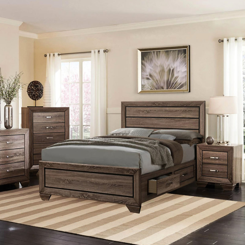Grand lit de rangement taupe délavé, ajoutant du caractère au lit des chambres transitionnelles pour le décor de la chambre à coucher