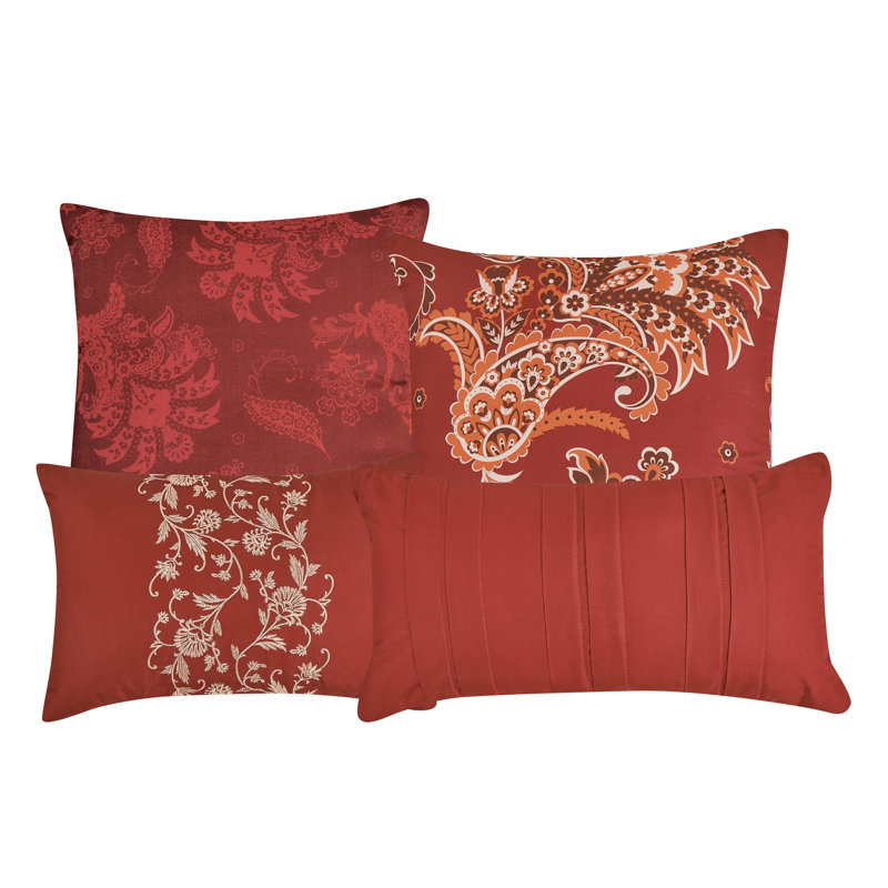 Ensemble d'édredon 7 pièces Mahalia Luxury, Grand édredon et 6 pièces supplémentaires, Cachemire rouge