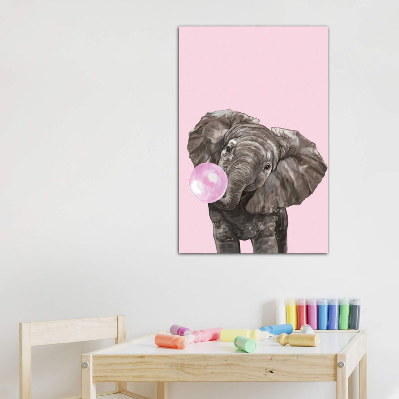 Art d’éléphant de gomme à bulles, Toile tendue, H 48 po x l 32 po x P 1,5 po