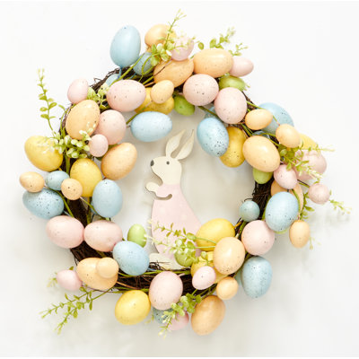 16" Easter Eggs and Bunny Wreath on a Natural Twig Base