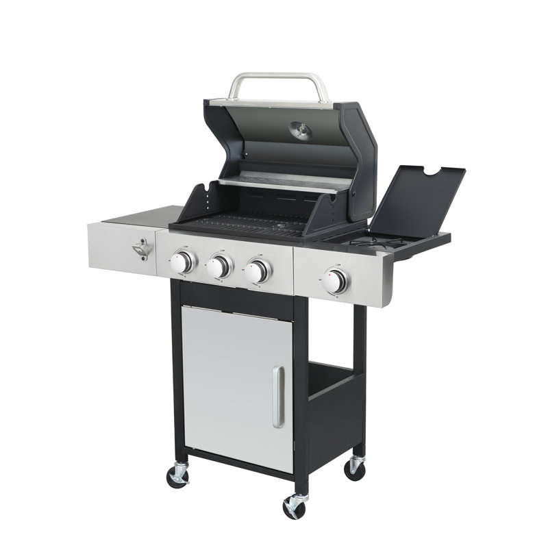 Barbecue au propane à 3 brûleurs avec brûleur latéral et grille de réchaud, barbecue en acier inoxydable de 37230 BTU pour la cuisson à l'extérieur