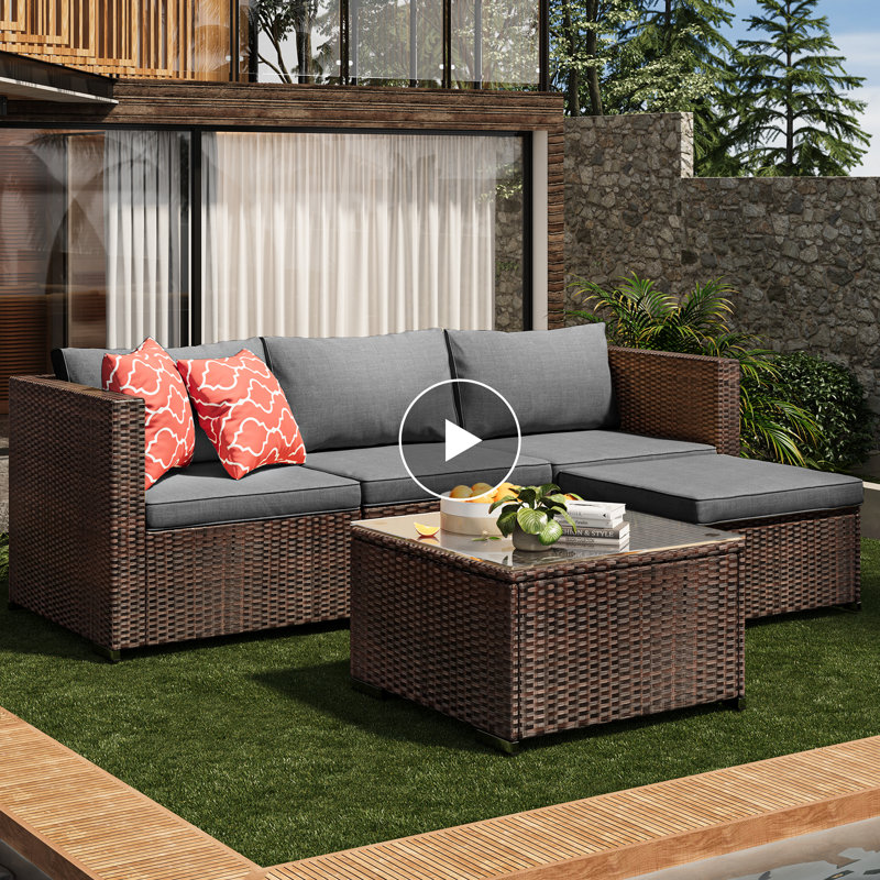 Dossena Wicker 3 - Person Modular Patio Conversation Sets with Cushions, Gray