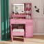 Bureau de coiffeuse 41,9 "avec miroir DEL et prise de courant | Coiffeuse à maquillage avec 3 tiroirs, 7 tablettes et tabouret de rangement | Luminosité réglable, 3 modes d'éclairage-248895052