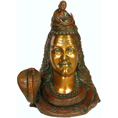 Grande statue en laiton avec tête de Shiva en laiton et croissant de lune, 27 po. Grande statue divinité fabriquée à la main pour la salle de méditation et l'autel