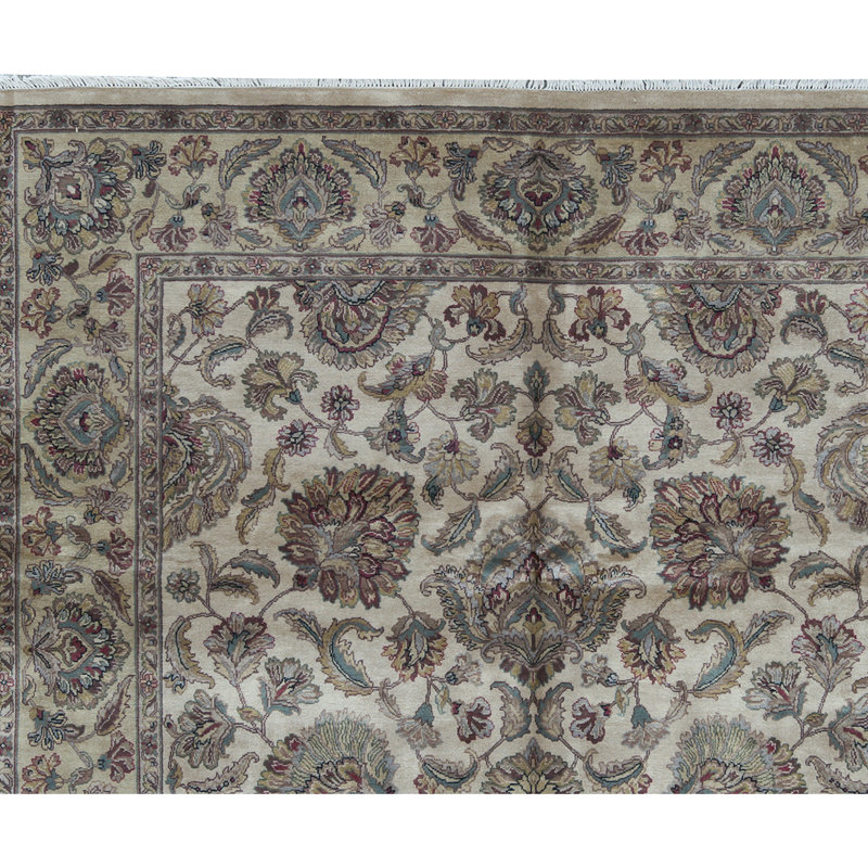 Tapis ivoire et doré de haute qualité noué à la main