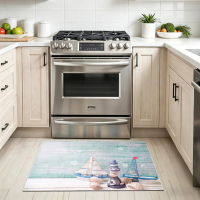 Clear Decorative Lighthouse Sailing Marine Light Wooden Sea Objects Machine Washable Indoor Area Rug