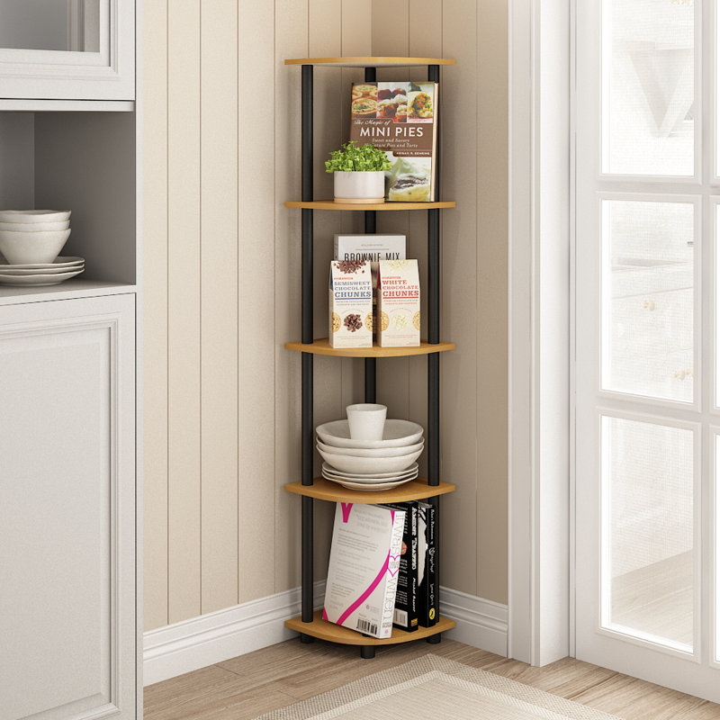 Corner Bookcase, Light Cherry/Black