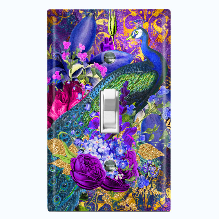 WorldAcc Metal Light Switch Plate Outlet Cover (Peacock Feathers Purple ...