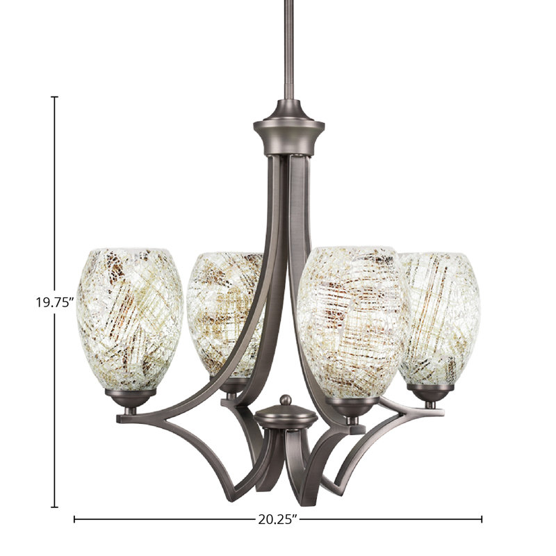 Zilo 4 Light Uplight Chandelier Shown In Dark Granite Finish With 5" Black Fusion Ice Glass, Natural, Graphite