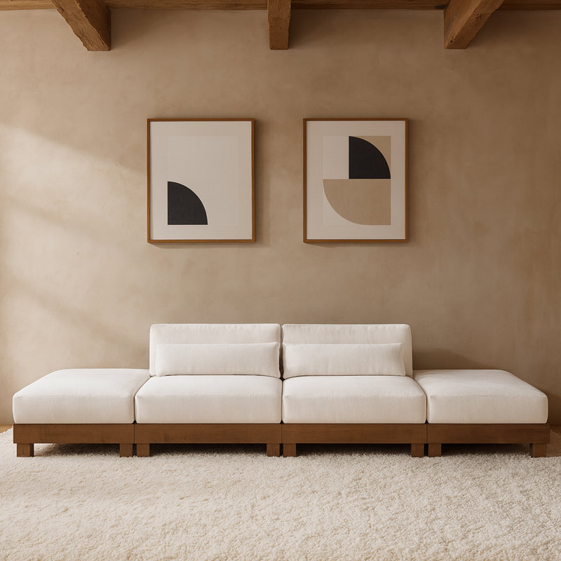 Canapé modulaire rembourré en chenille de 160 po 4 pièces Turin, Crème, Brun