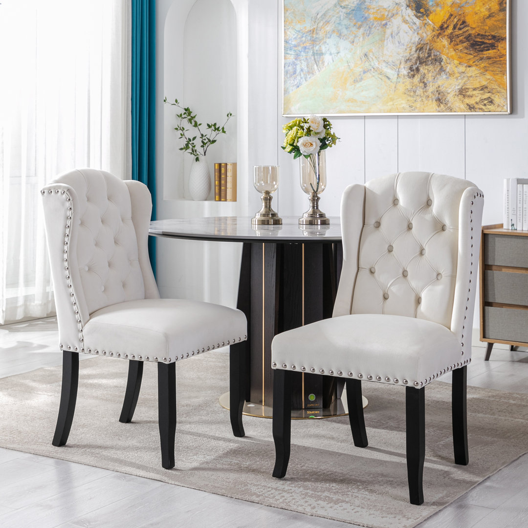 Jolynn Mid Century Tufted Solid Wood Parsons Chair, Upholstered Seat Dining Chair for Living Room (Set of 2) One Allium Way® Upholstery 