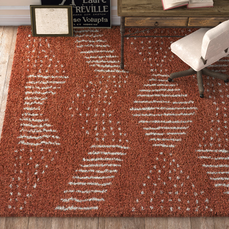 Baity Chevron Burnt Orange/White Area Rug, Rectangle 7'10" x 10'