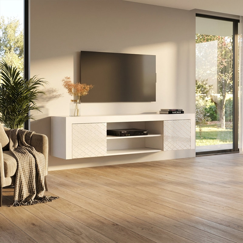 Meuble télé flottant blanc 70,9 po Dia, Blanc