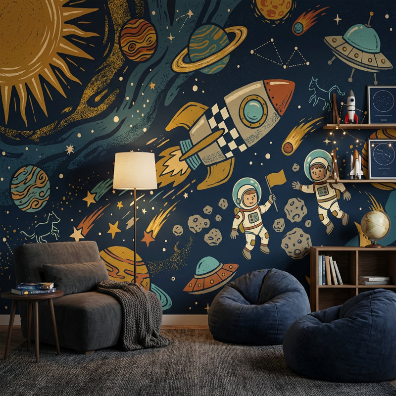 Papier peint obscure astronaute, Non tissé, 120 po x 96 po