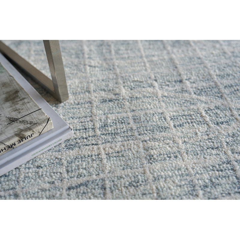 Handmade Geometric Tufted Wool Rectangular Silver Area Rug