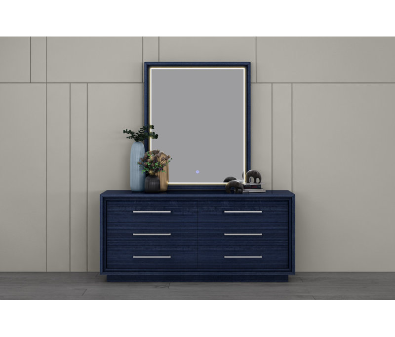  Commode double 68 po à six tiroirs en bois bleu