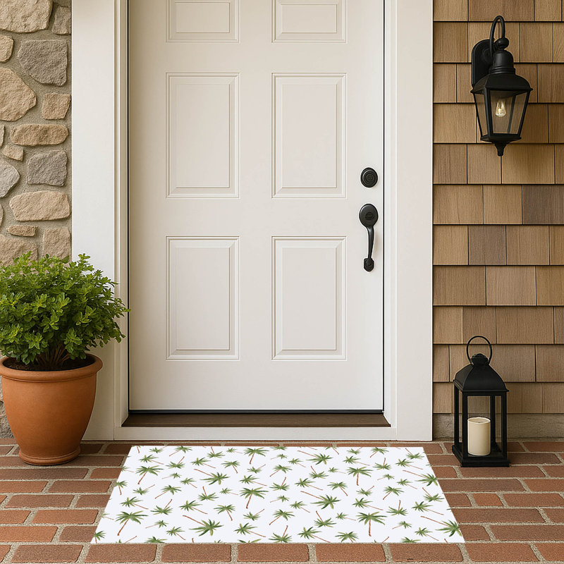 Summer Palms Outdoor Doormat, White, 34'' W x 21'' L