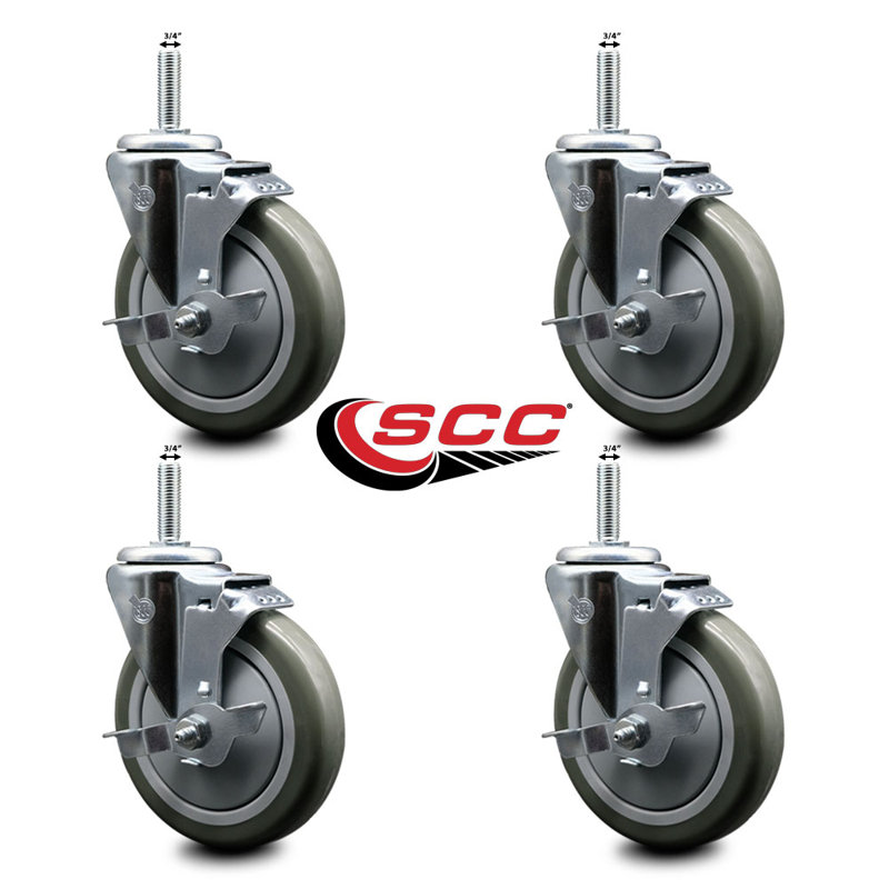 Poly Wheel Swivel 3/4 Inch Threaded Stem Caster with Brake