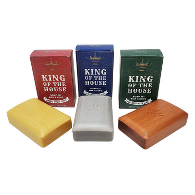 Ensemble de 3 barres de savon King of the House en forme de barre dorée, argentée et en bois