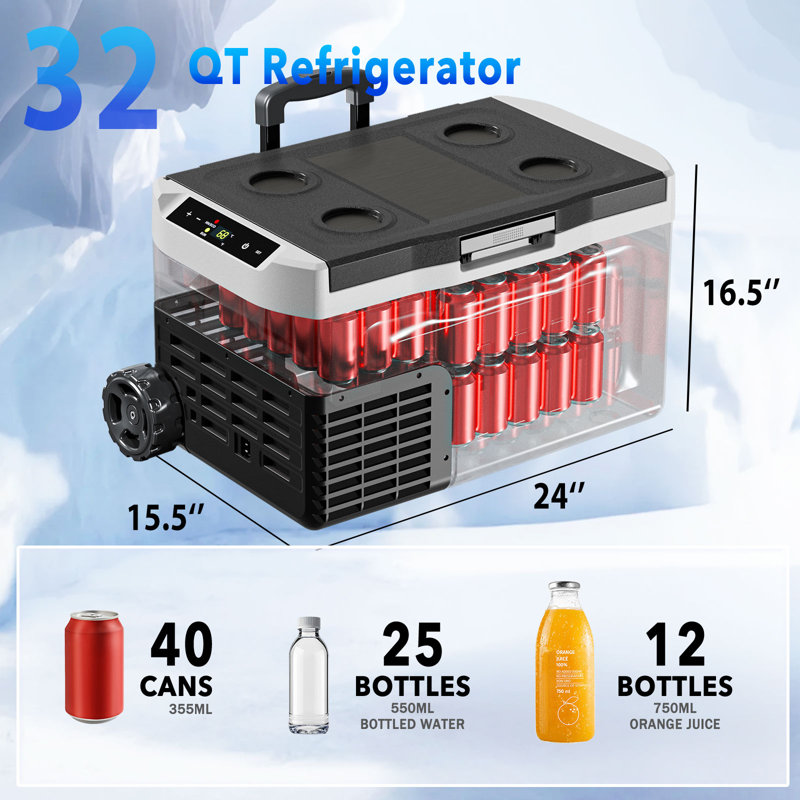 12 Volt Refrigerator, Electric Cooler, Portable Freezer 12V/24V Dc 110-240V Ac, 12V Fridge, 12V Cooler For Travel, Truck, Boat, Camping
