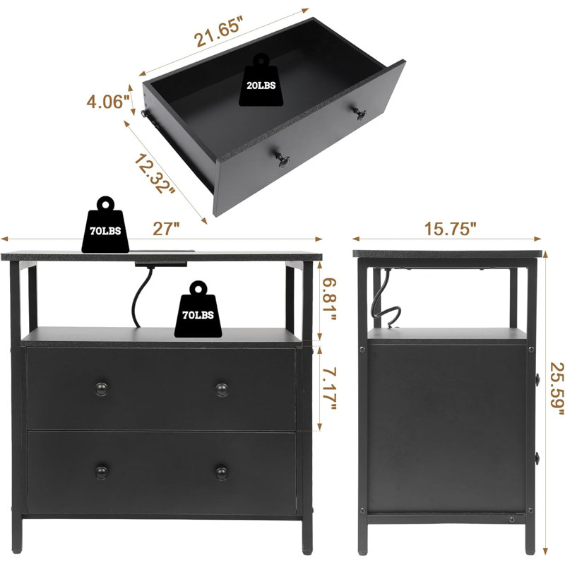 Duccia 27'' W Nightstand, Black, Individual