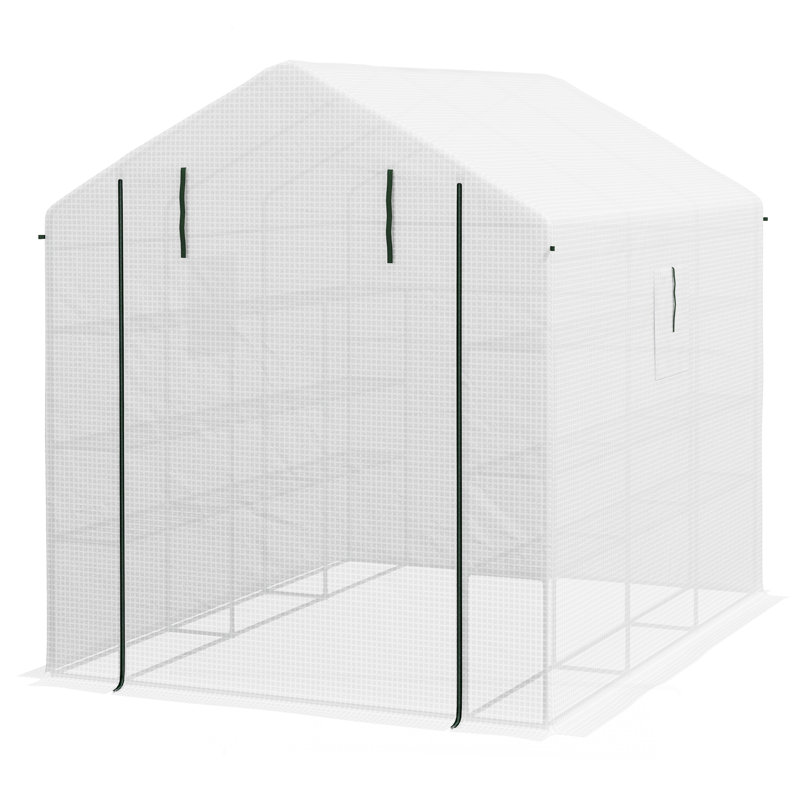 8' X 6' X 7' Walk-In Greenhouse With Mesh Door And Windows, 18 Shelf Green House With Trellis, Plant Labels, UV Protective For Growing Flowers, Herbs, Vegetables, Saplings, White