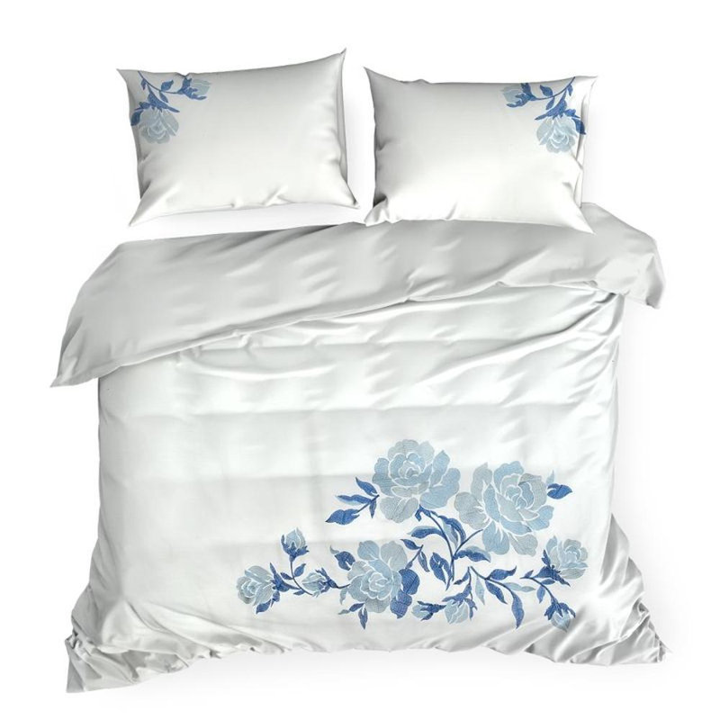Fradel Cotton Floral Duvet Cover Set with Pillowcases, White, 200 x 220cm - 2  Pillowcases (70 x 80cm)