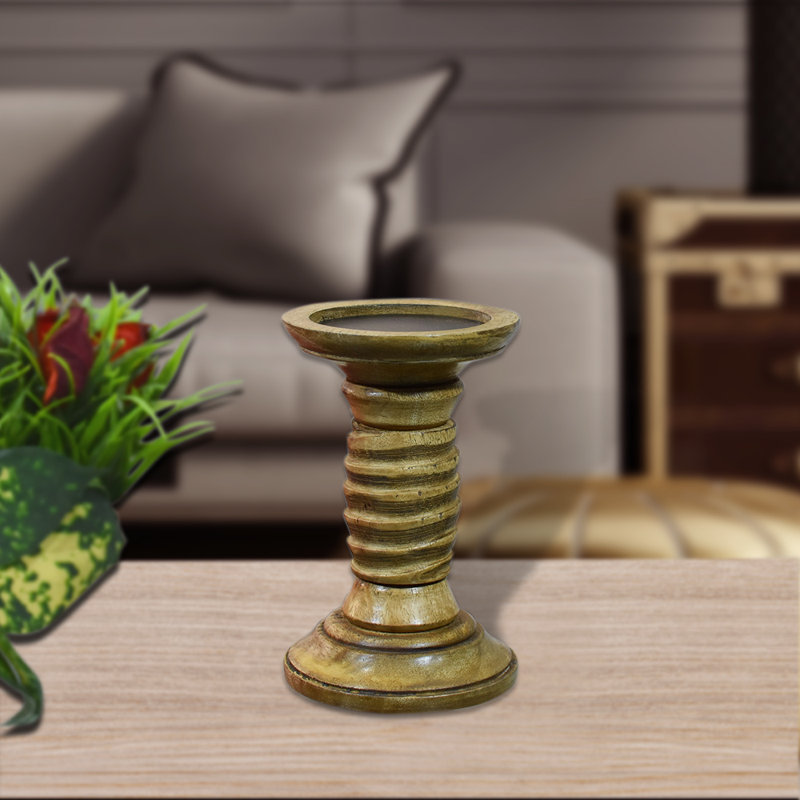 Wood Tabletop Candlestick, 6" H x 4" W x 4" D