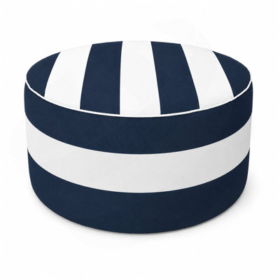 Repose-pieds d'extérieur gonflable avec repose-pieds de 21 po x 21 po x 9 po avec repose-pieds, pouf portatif pour patio, jardin, camping et intérieur - Rayures bleu marine / blanc