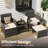 2-Person Wicker Patio Conversation Set With Ottoman and 2-Tier Glass Coffee Table-855094274