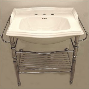 Lavabo de salle de bain console en céramique 37" avec trop-plein empire en métal empire, Nickel satiné, 31 po