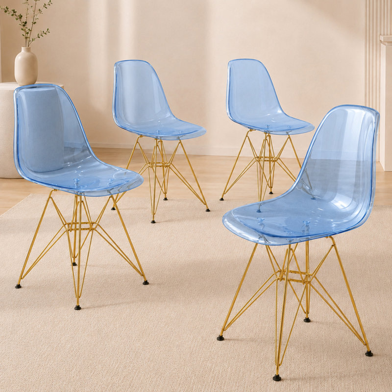 Chaise de salle à manger Northfleet, Ensemble de 4, Doré, Bleu transparent