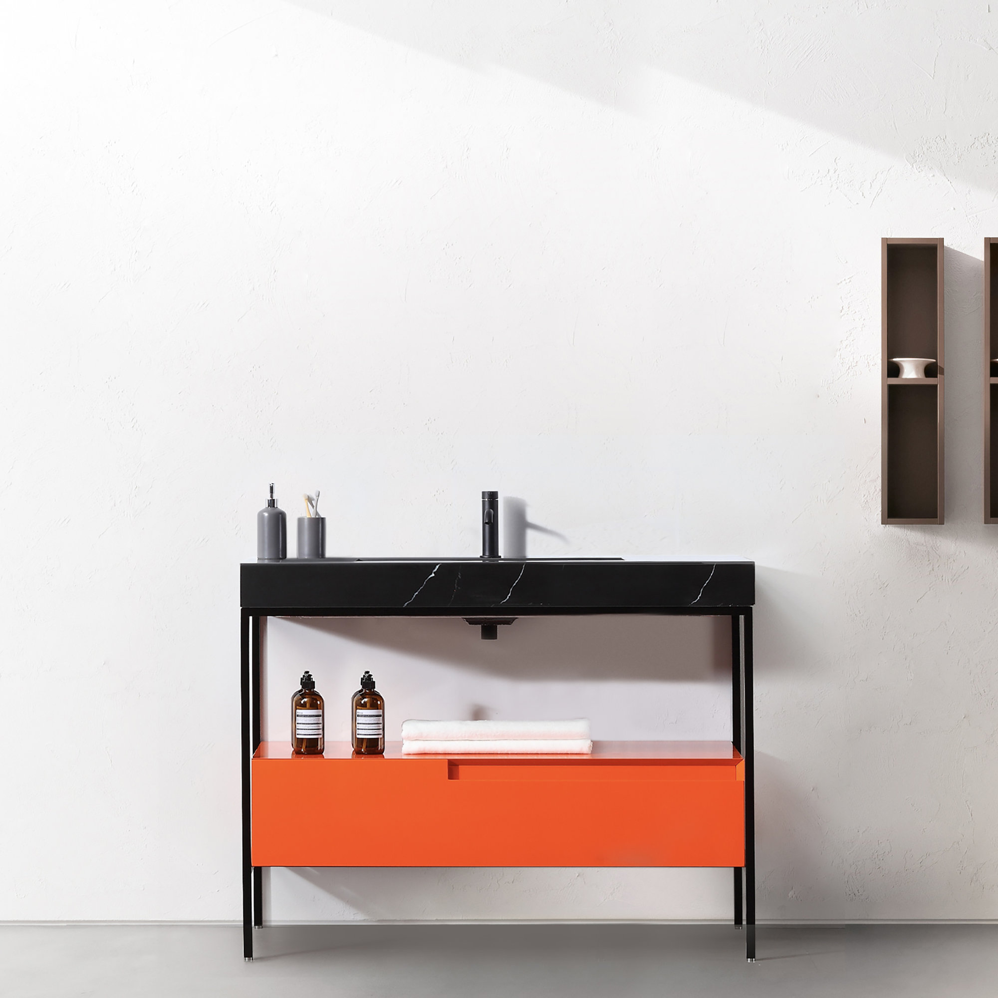 Armida 42" Single Bathroom Vanity Set, Red Amber, Black, Black