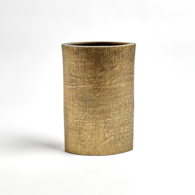 Hemp Etched Vase-Brass, 13" H x 8" W x 3.5" D
