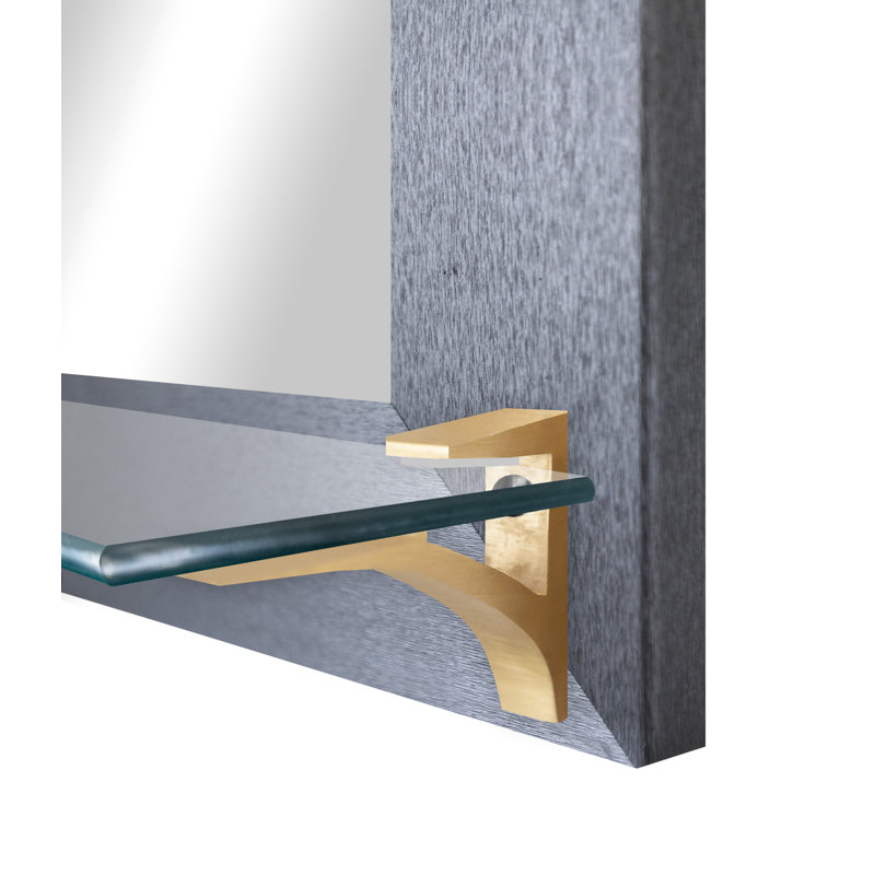 Kridia Flat Wall Mirror, Vertical, 25.5" H x 21.5" W, Dark Silver/Brass