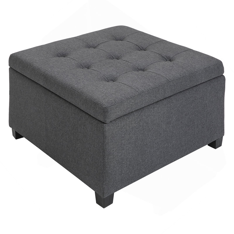 Repose-pieds de rangement capitonné en tissu avec couvercle de siège rabattable, charnière en métal et étable