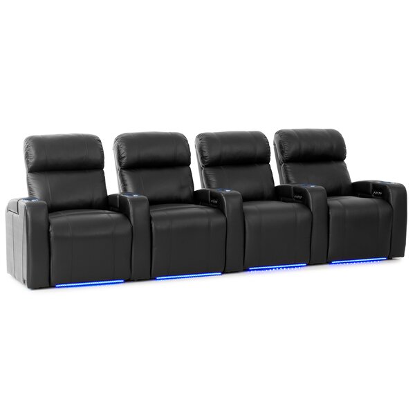 Ebern Designs Leather Power Reclining Home Theater Seating with Cup ...