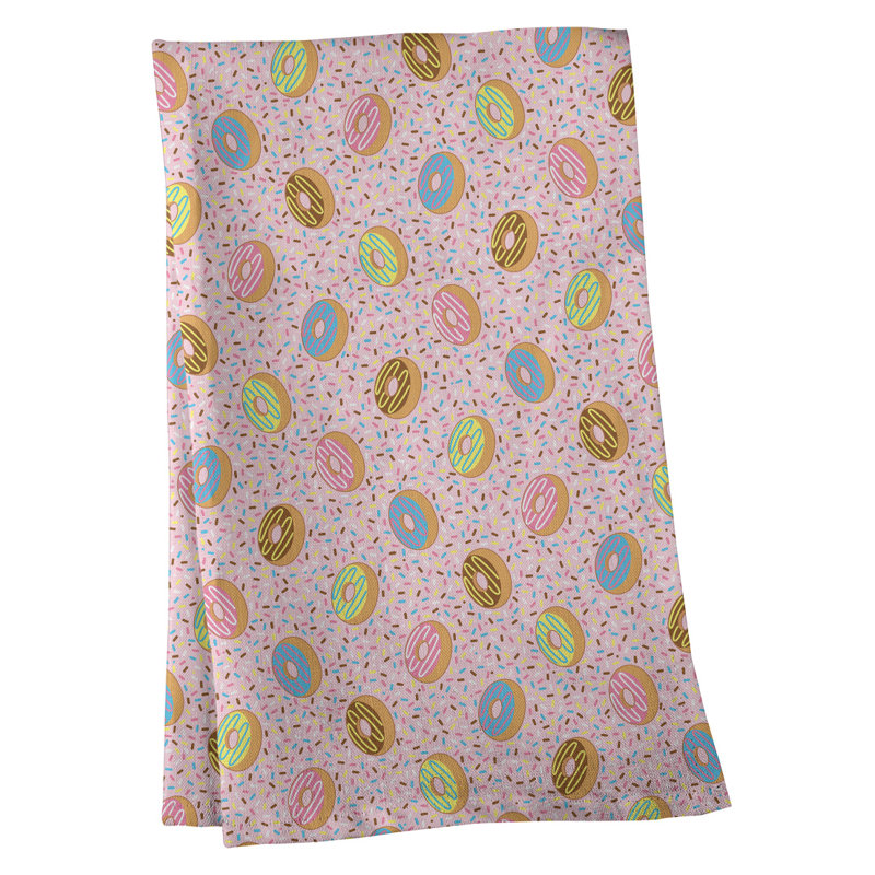 Torchon à motif de beignes, Rose/bleu/jaune, Polyester sergé
