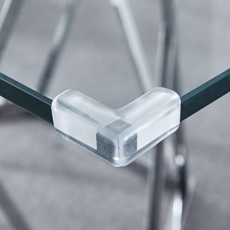 Glass Top Metal Base Dining Table, Silver