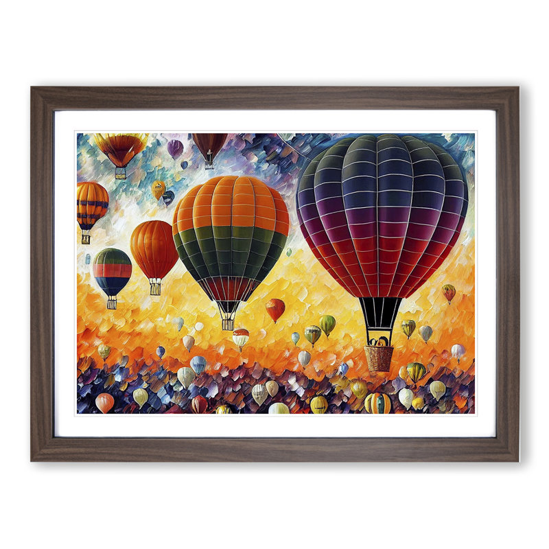 XH1022-6631X Hot Air Balloons Vol.1 Abstract 1 Piece Single Picture Frame Painting, 34cm H x 46cm W x 2cm D, Walnut