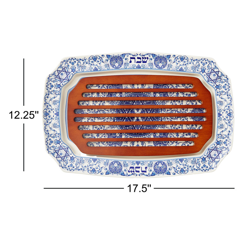Spode Judaica Challah Tray W/Wd Insert 17.5"