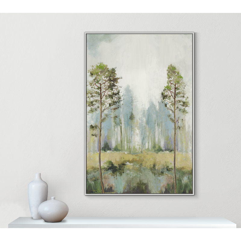 Teton Tall Green Trees II by Teton Pearce - Floater Frame Print on Canvas, 61.5" H x 41.5" W, White