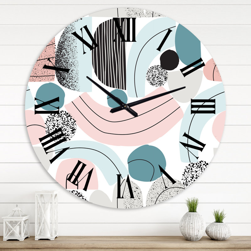Collage d'art coloré aux couleurs pastel - horloge murale moderne, Grand
