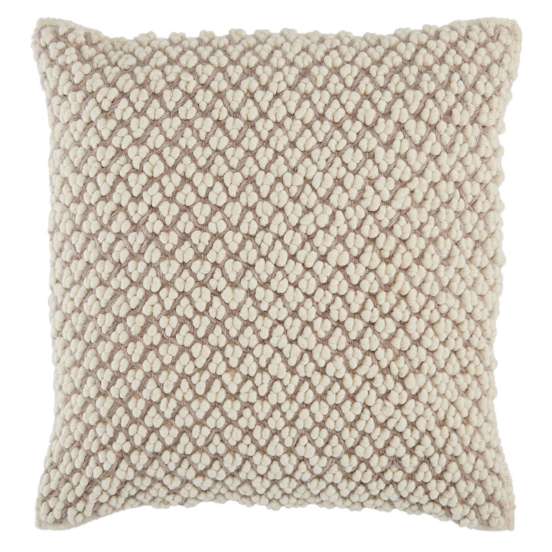Toulon Embroidered Wool Throw Pillow, Light Taupe, Polyester