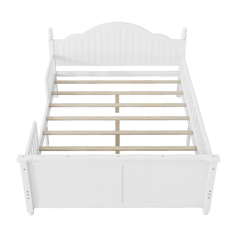 Lit double pour enfants, lit plateforme double en bois avec tête et pied de lit, Full, White